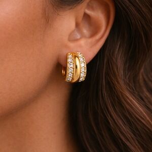 J.Crew Gold Pave Crystal Huggie Hoop Earrings Chunky Sparkle Sold Out